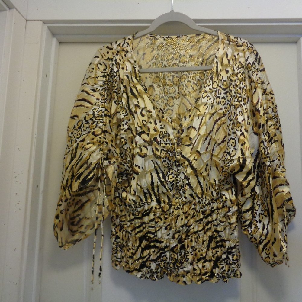 TRENDING SILKY SEXY TIGER GLITTER BLOUSE M